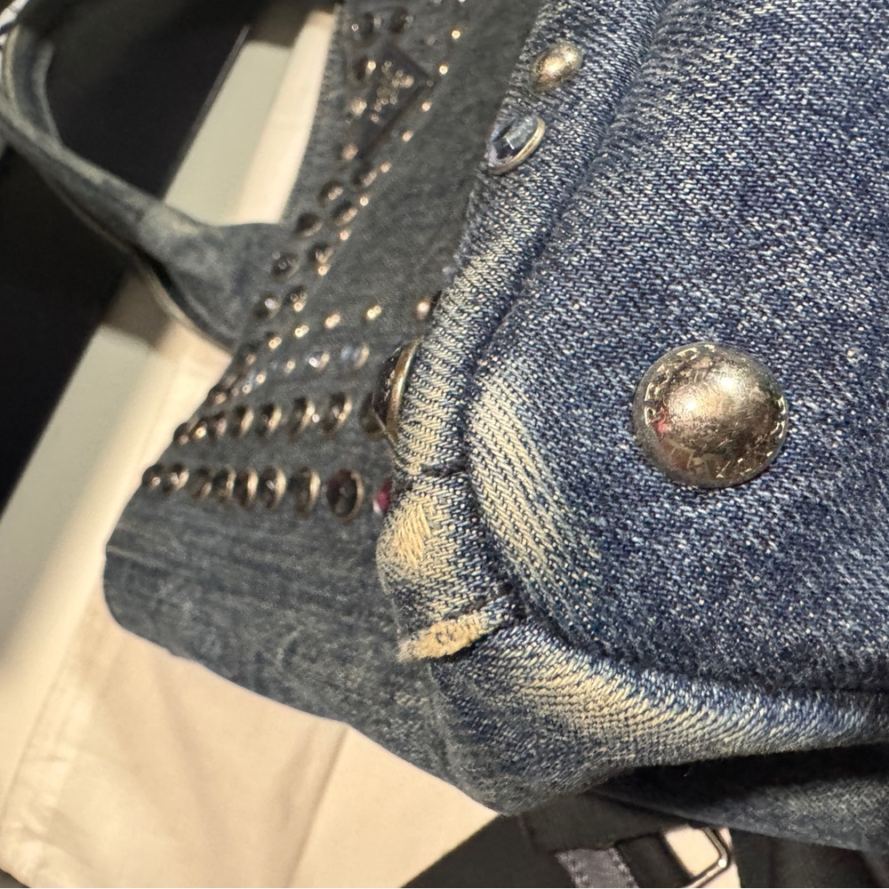 Prada Canapa studded with sparkly bling Blue Denim Studded Tote Bag - Picture 5 of 14